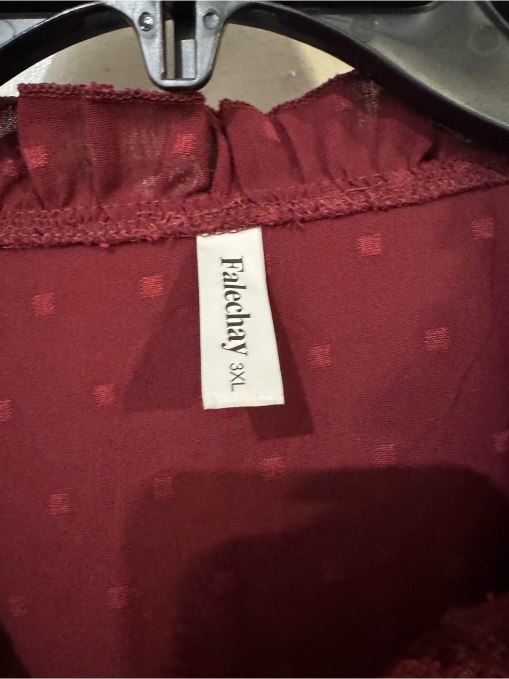 Falechay 3XL Burgundy Swiss Dot Lace Flutter Sleeve Boho Blouse - Picture 4 of 7